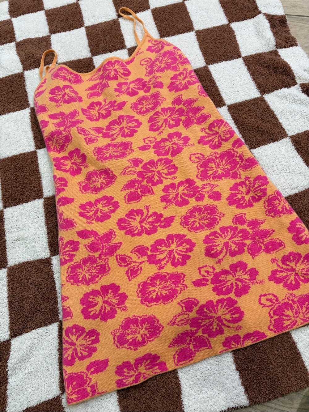 La Hearts Orange Slip Dress with Pink Floral Jacquard